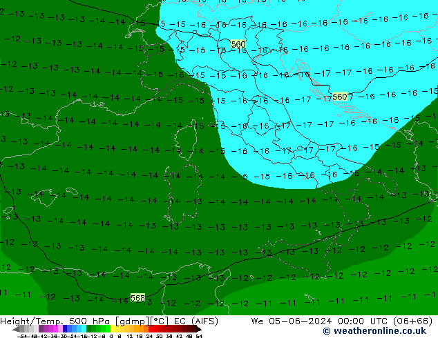 Géop./Temp. 500 hPa EC (AIFS) mer 05.06.2024 00 UTC