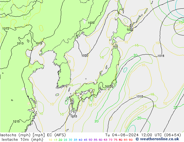 Isotachen (mph) EC (AIFS) di 04.06.2024 12 UTC