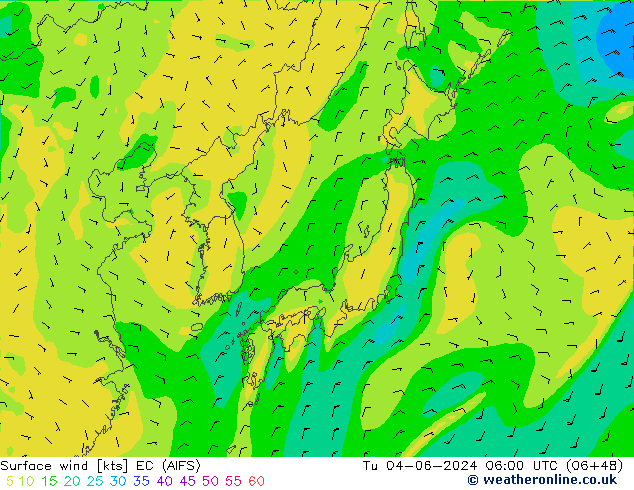 Surface wind EC (AIFS) Tu 04.06.2024 06 UTC
