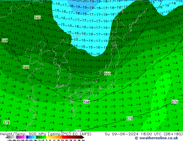 Height/Temp. 500 hPa EC (AIFS) Su 09.06.2024 18 UTC