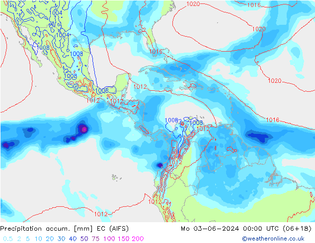 Precipitation accum. EC (AIFS) Mo 03.06.2024 00 UTC