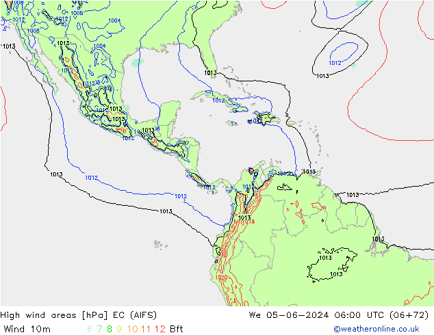 High wind areas EC (AIFS) St 05.06.2024 06 UTC