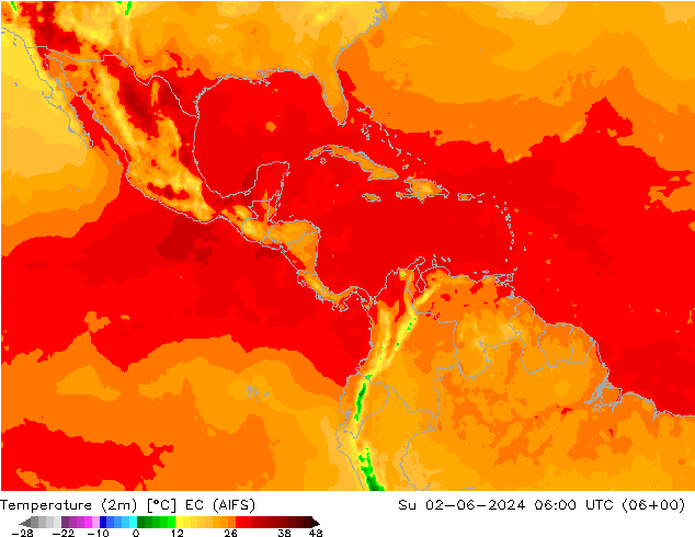 Temperature (2m) EC (AIFS) Su 02.06.2024 06 UTC