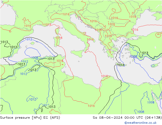 Presión superficial EC (AIFS) sáb 08.06.2024 00 UTC