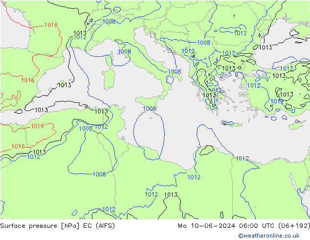приземное давление EC (AIFS) пн 10.06.2024 06 UTC