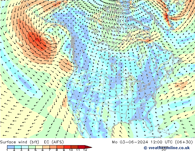  10 m (bft) EC (AIFS)  03.06.2024 12 UTC