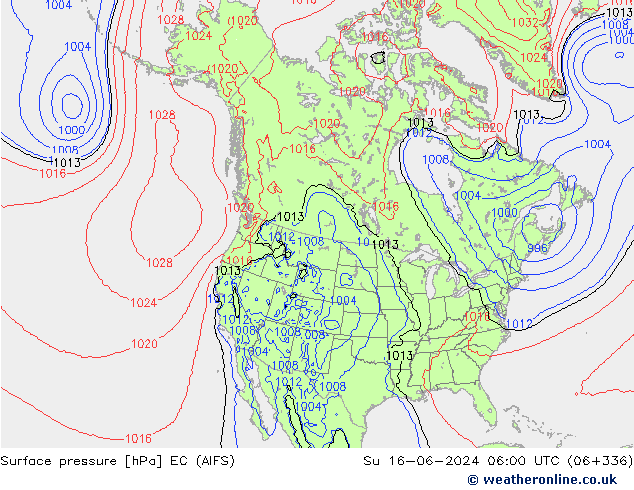Atmosférický tlak EC (AIFS) Ne 16.06.2024 06 UTC