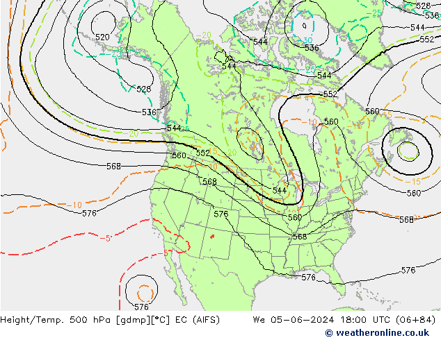 Height/Temp. 500 hPa EC (AIFS) Qua 05.06.2024 18 UTC