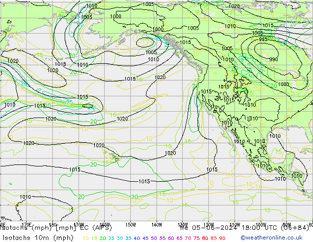 Isotachs (mph) EC (AIFS) mer 05.06.2024 18 UTC