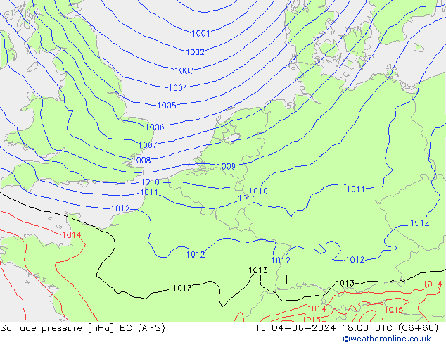 Surface pressure EC (AIFS) Tu 04.06.2024 18 UTC