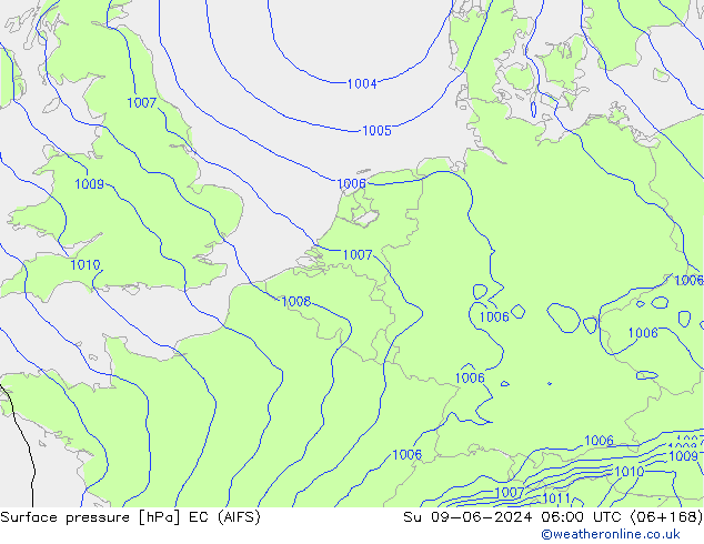 Pressione al suolo EC (AIFS) dom 09.06.2024 06 UTC