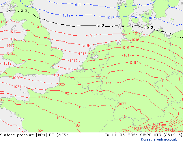 pressão do solo EC (AIFS) Ter 11.06.2024 06 UTC