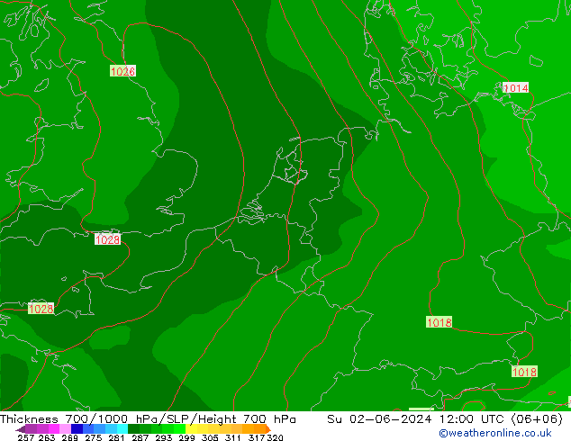 Thck 700-1000 hPa EC (AIFS) nie. 02.06.2024 12 UTC