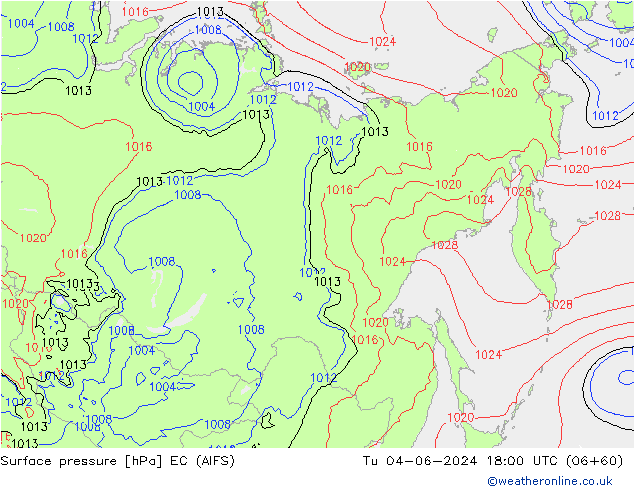 Atmosférický tlak EC (AIFS) Út 04.06.2024 18 UTC