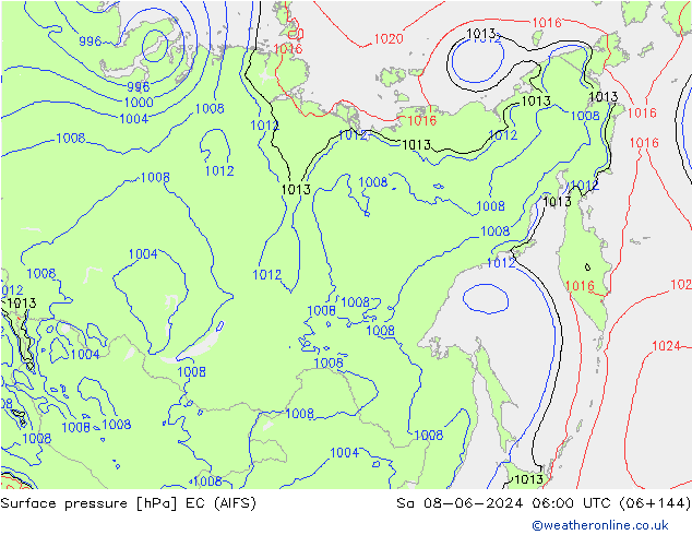 Atmosférický tlak EC (AIFS) So 08.06.2024 06 UTC