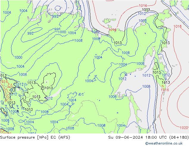 Pressione al suolo EC (AIFS) dom 09.06.2024 18 UTC
