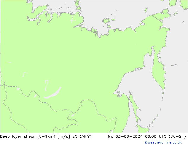 Deep layer shear (0-1km) EC (AIFS) ma 03.06.2024 06 UTC