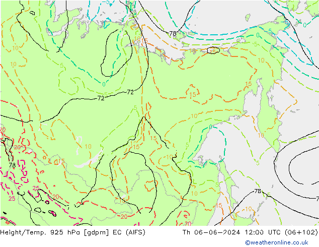 Yükseklik/Sıc. 925 hPa EC (AIFS) Per 06.06.2024 12 UTC