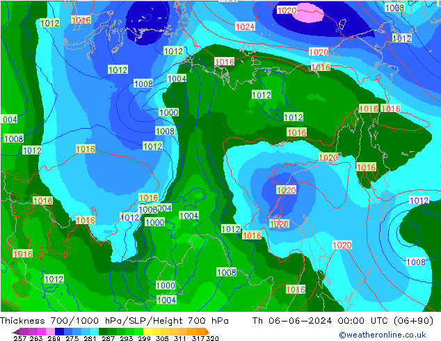 Thck 700-1000 hPa EC (AIFS) Čt 06.06.2024 00 UTC