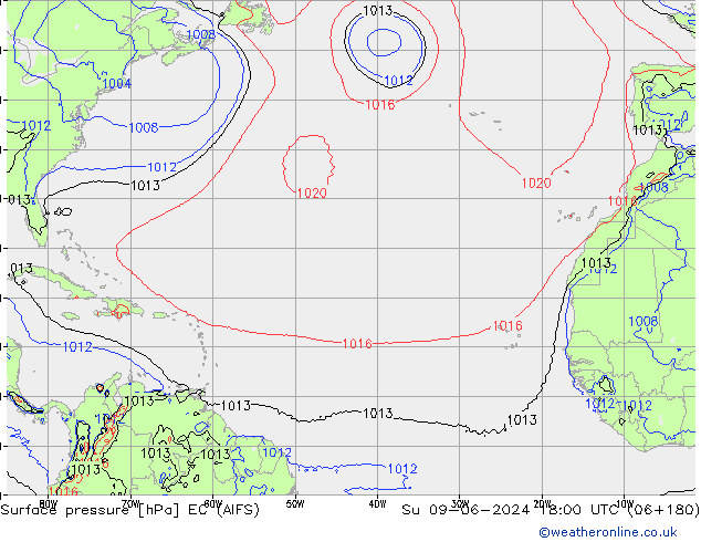 Surface pressure EC (AIFS) Su 09.06.2024 18 UTC