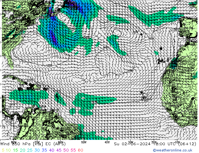 Vento 850 hPa EC (AIFS) Dom 02.06.2024 18 UTC