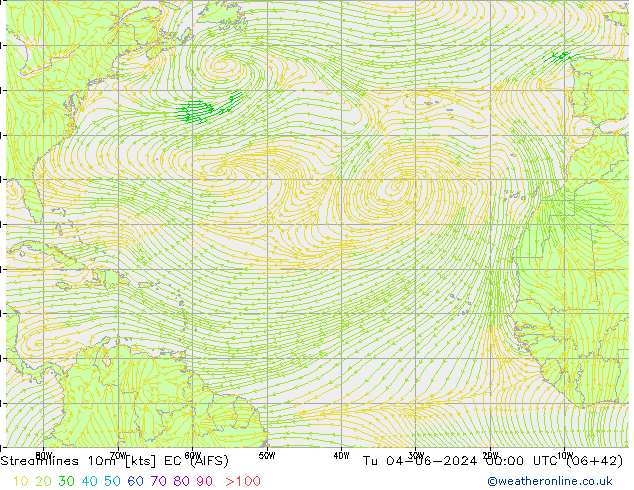 Stroomlijn 10m EC (AIFS) di 04.06.2024 00 UTC