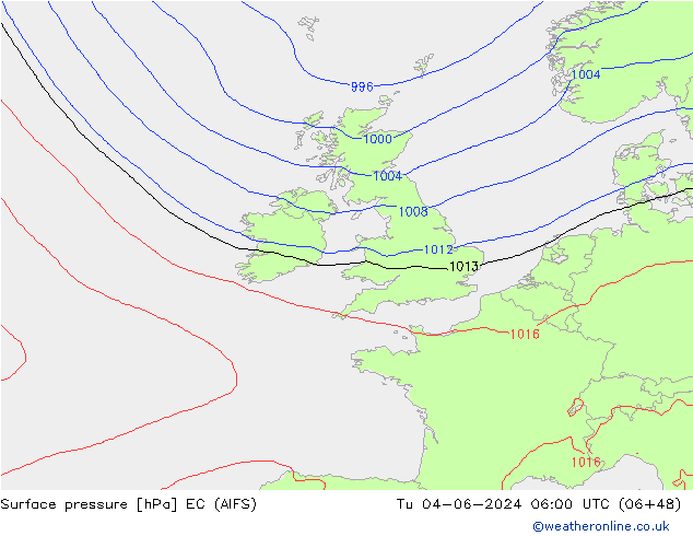 Surface pressure EC (AIFS) Tu 04.06.2024 06 UTC