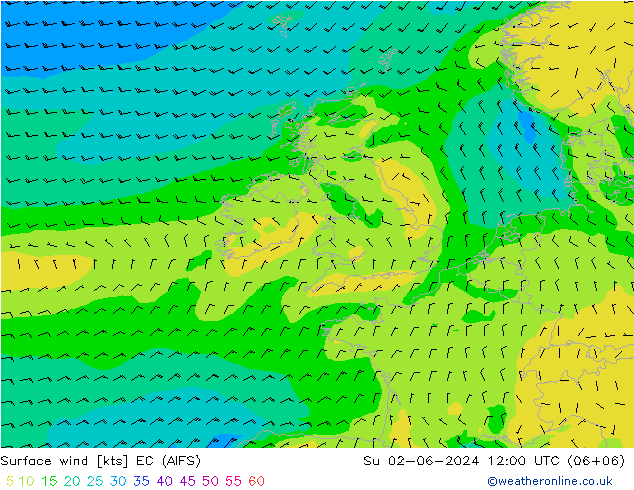 Viento 10 m EC (AIFS) dom 02.06.2024 12 UTC