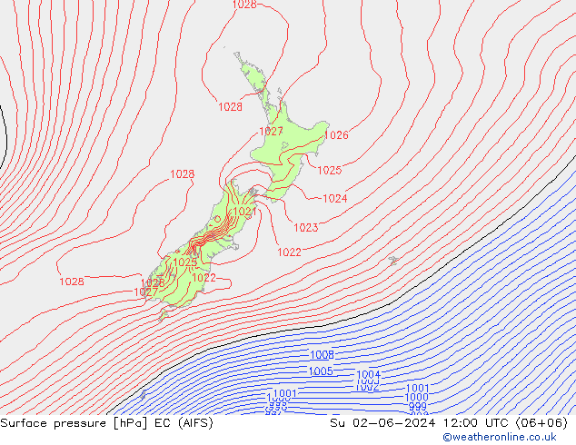 Atmosférický tlak EC (AIFS) Ne 02.06.2024 12 UTC