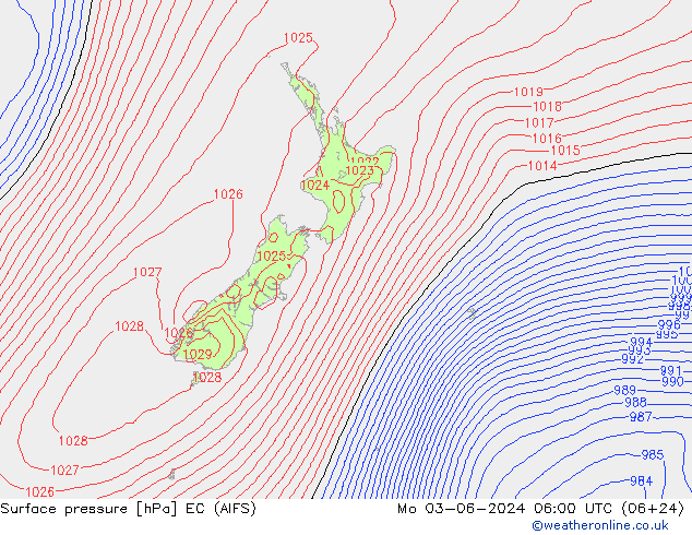 Surface pressure EC (AIFS) Mo 03.06.2024 06 UTC