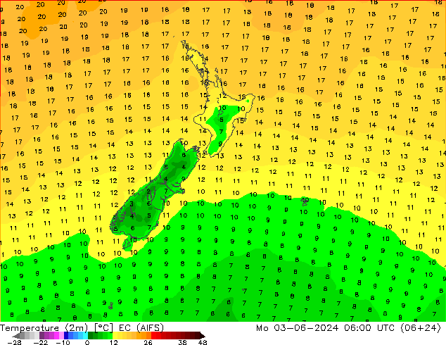 Temperature (2m) EC (AIFS) Mo 03.06.2024 06 UTC
