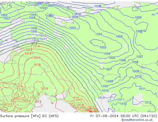 Surface pressure EC (AIFS) Fr 07.06.2024 06 UTC