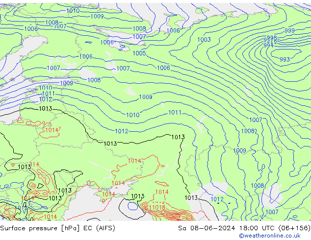 Surface pressure EC (AIFS) Sa 08.06.2024 18 UTC