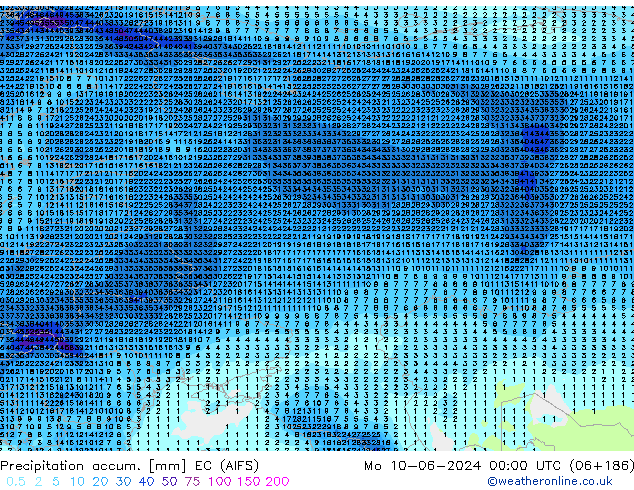 Precipitation accum. EC (AIFS) Seg 10.06.2024 00 UTC