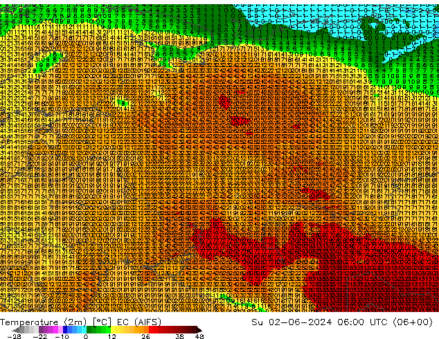 карта температуры EC (AIFS) Вс 02.06.2024 06 UTC