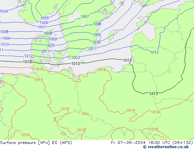 Pressione al suolo EC (AIFS) ven 07.06.2024 18 UTC