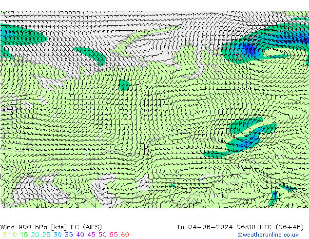 Wind 900 hPa EC (AIFS) Tu 04.06.2024 06 UTC