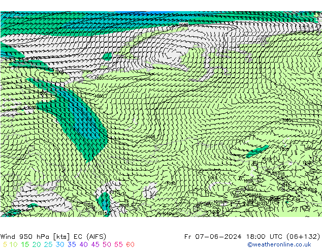 Viento 950 hPa EC (AIFS) vie 07.06.2024 18 UTC