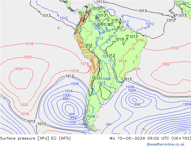 Surface pressure EC (AIFS) Mo 10.06.2024 06 UTC