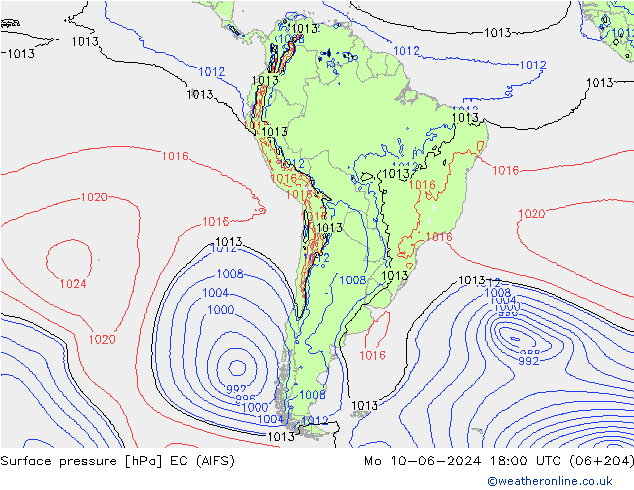 Surface pressure EC (AIFS) Mo 10.06.2024 18 UTC
