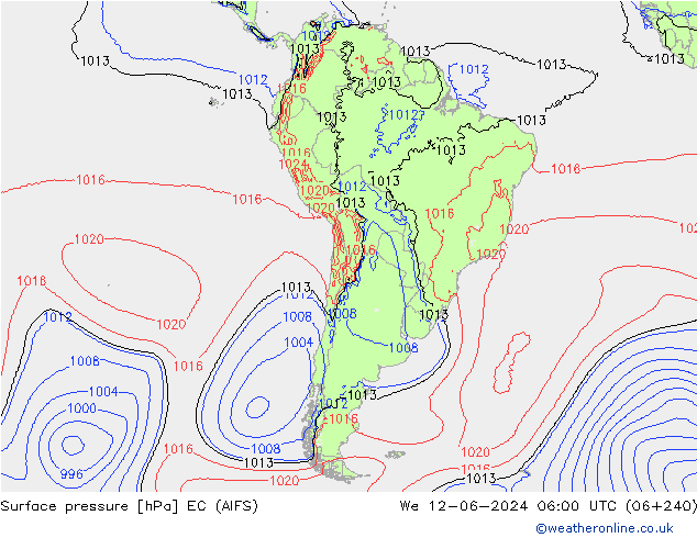 Pressione al suolo EC (AIFS) mer 12.06.2024 06 UTC