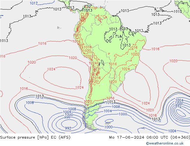 Surface pressure EC (AIFS) Mo 17.06.2024 06 UTC