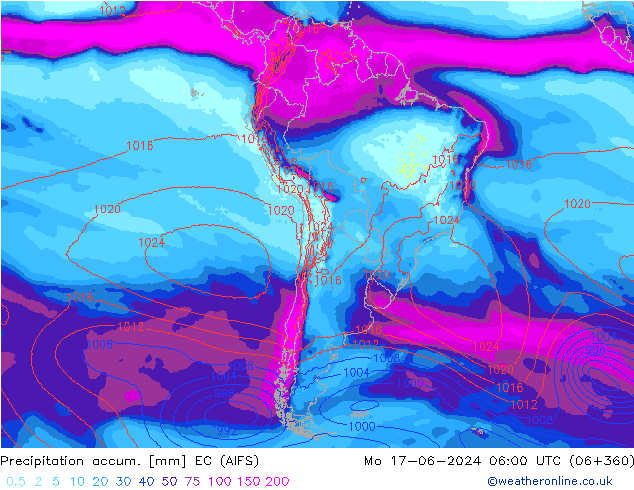 Precipitation accum. EC (AIFS) Mo 17.06.2024 06 UTC