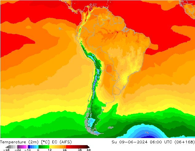 mapa temperatury (2m) EC (AIFS) nie. 09.06.2024 06 UTC