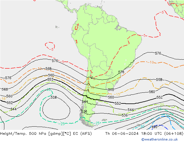 Height/Temp. 500 hPa EC (AIFS) Čt 06.06.2024 18 UTC