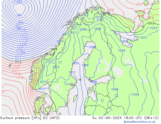 Pressione al suolo EC (AIFS) dom 02.06.2024 18 UTC