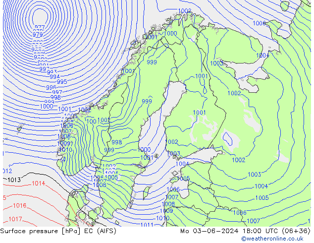 Surface pressure EC (AIFS) Mo 03.06.2024 18 UTC