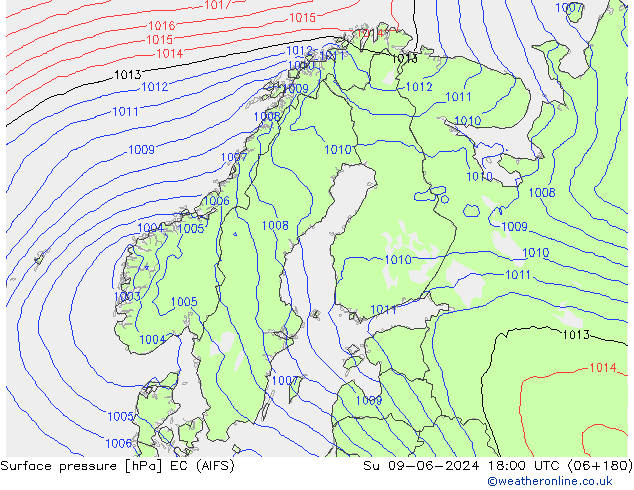 Surface pressure EC (AIFS) Su 09.06.2024 18 UTC