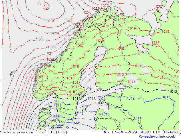 Surface pressure EC (AIFS) Mo 17.06.2024 06 UTC