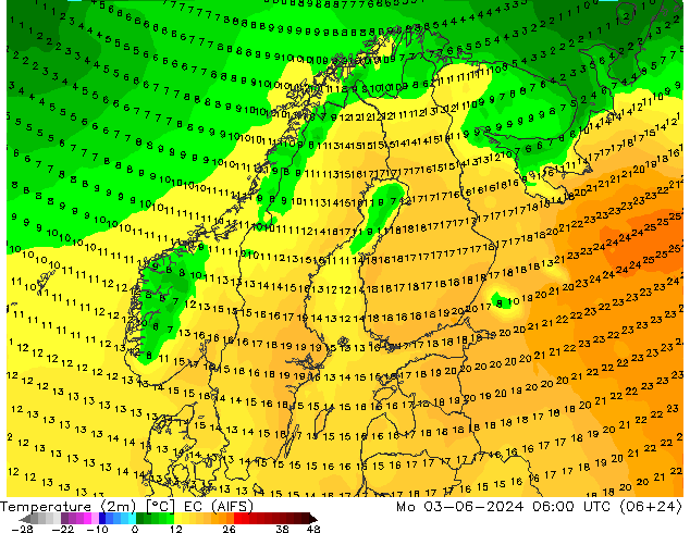 Temperature (2m) EC (AIFS) Mo 03.06.2024 06 UTC